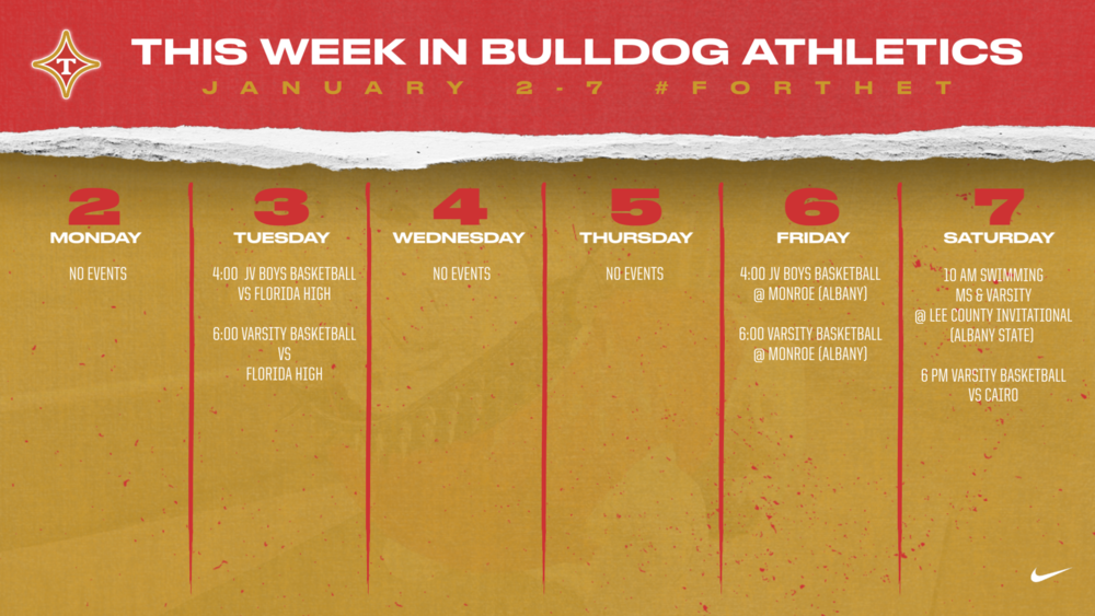 Athletics Update/Weekly Schedule - 1/2