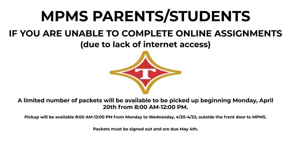 Packets For Students without Chromebooks or Internet Access