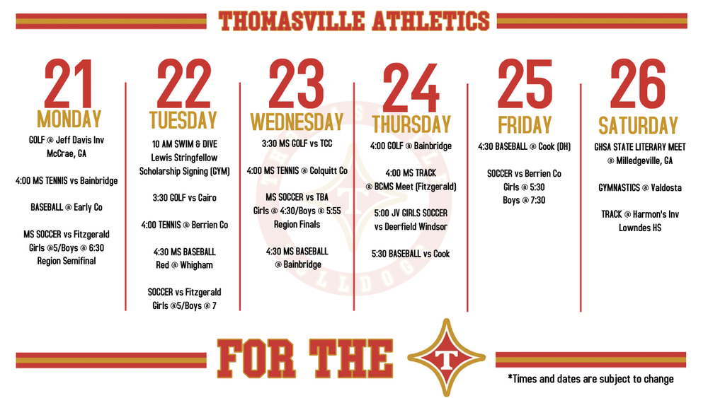 Athletics Update/Weekly Schedule - 3/21