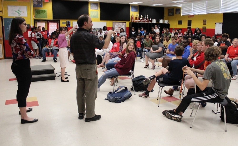 Sarah Andah, Samantha Jones, and outgoing THS Band Director Joe Regina held a Q & A session for the students to get to know their new leaders.
