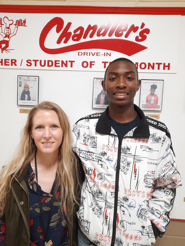 March Teacher and Student of the Month, Samantha Chubb and Keymon Jefferson.