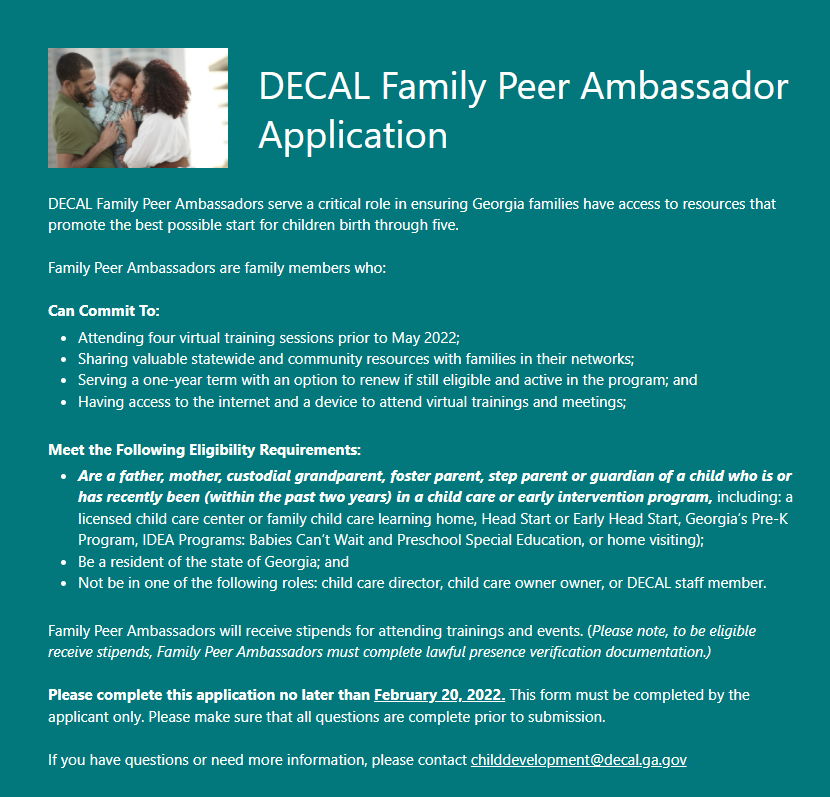 Family Peer Ambassador Application